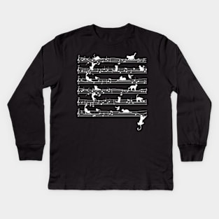 Cute Cat Kitty Playing Music Note Clef Musician Art Kids Long Sleeve T-Shirt